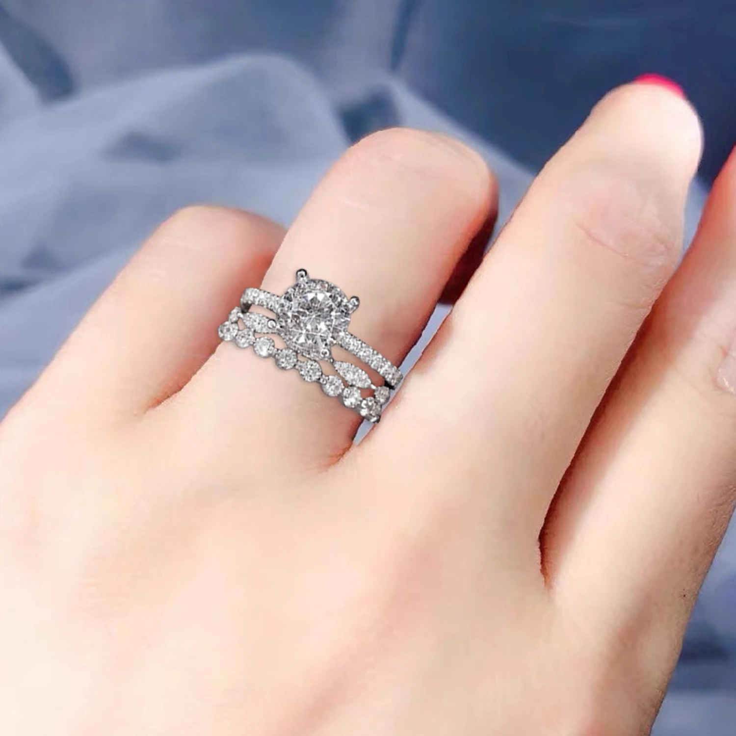 Women Ring Three Layers Rhinestones Jewelry Fashion Appearance Exquisite Finger Ring for Wedding