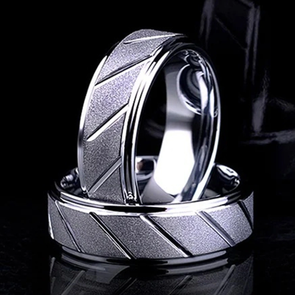 Men Fashion Matte Geometric Band Finger Ring Wedding Engagement Jewelry Gift