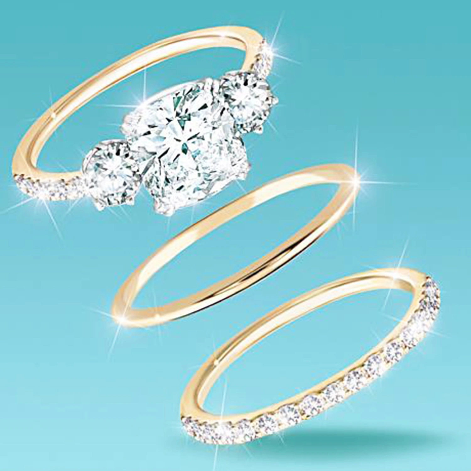 3Pcs/Set Ring Rhinestone Inlay Wear Resistant Alloy Women Finger Band for Wedding