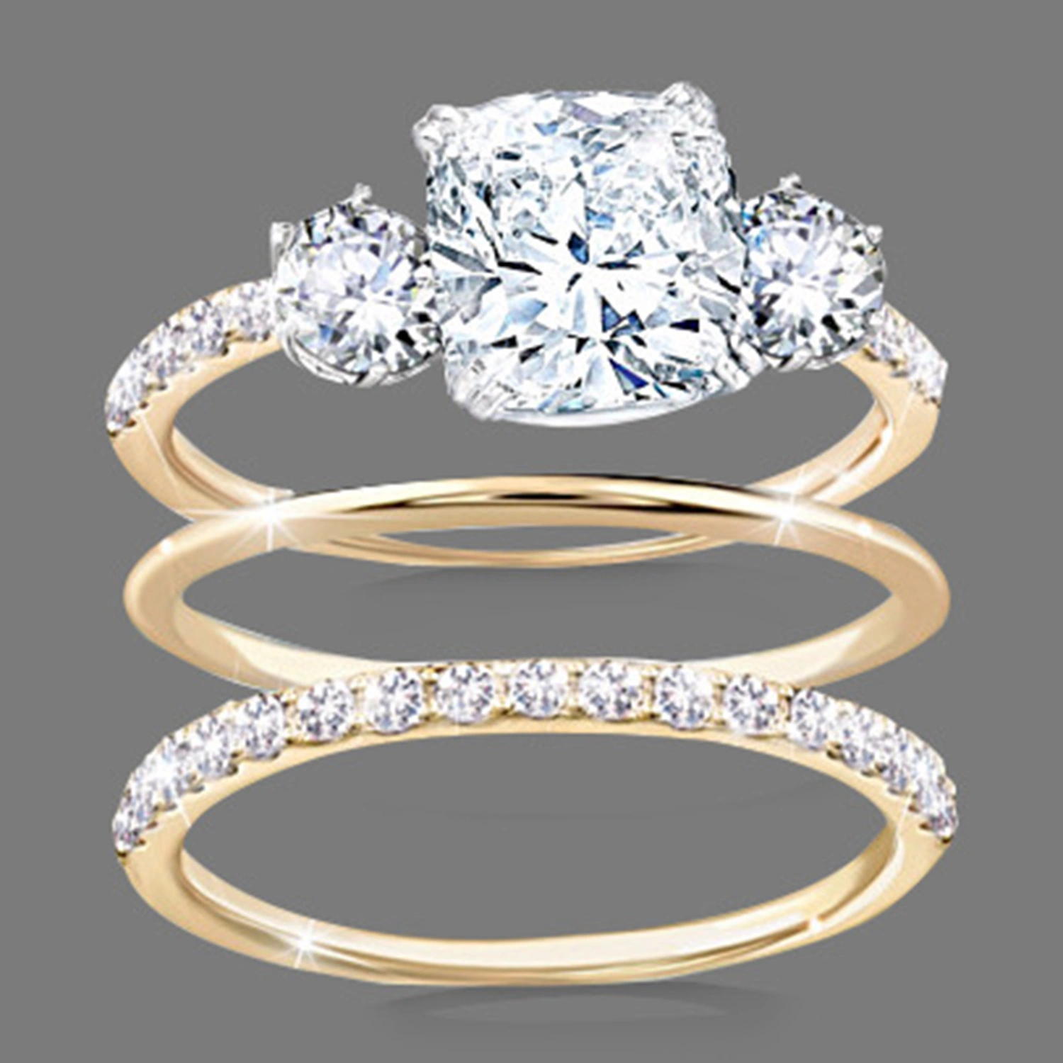 3Pcs/Set Ring Rhinestone Inlay Wear Resistant Alloy Women Finger Band for Wedding