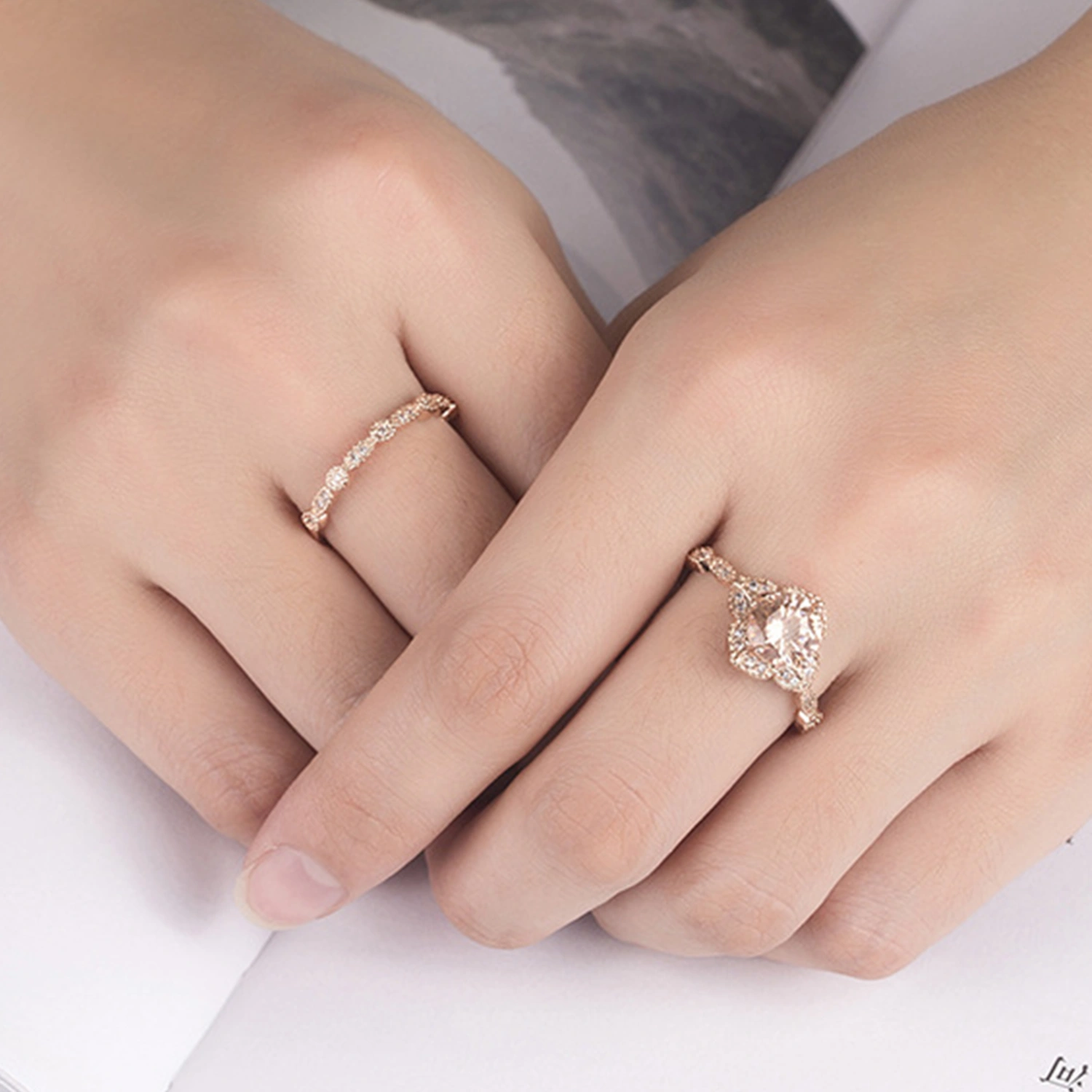 1 Set Women Wedding Ring Set Sparkling Anti-rust Exquisite Geometric Electroplated Decorative Reflective Cubic Zirconia Finger Rings Set Gift