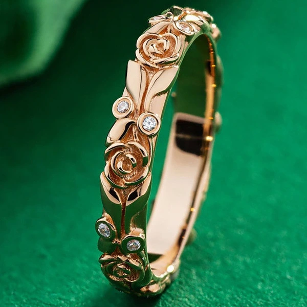Women Ring Rose Rhinestones Jewelry Sparkling Bright Luster Finger Ring for Wedding