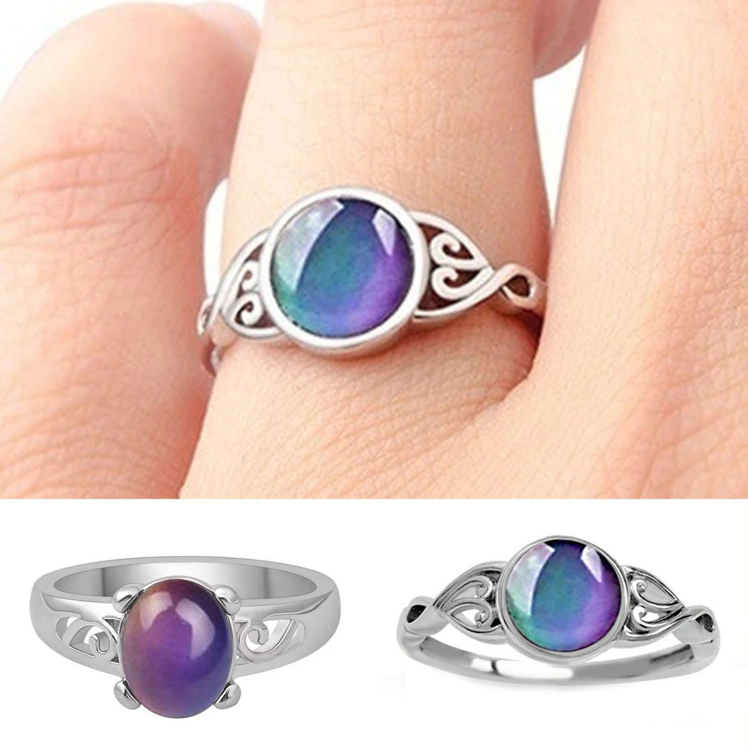 Jewelry Ring Geometric Dress Up Jewelry Accessory Discoloration Mood Oval Finger Ring Women Jewelry