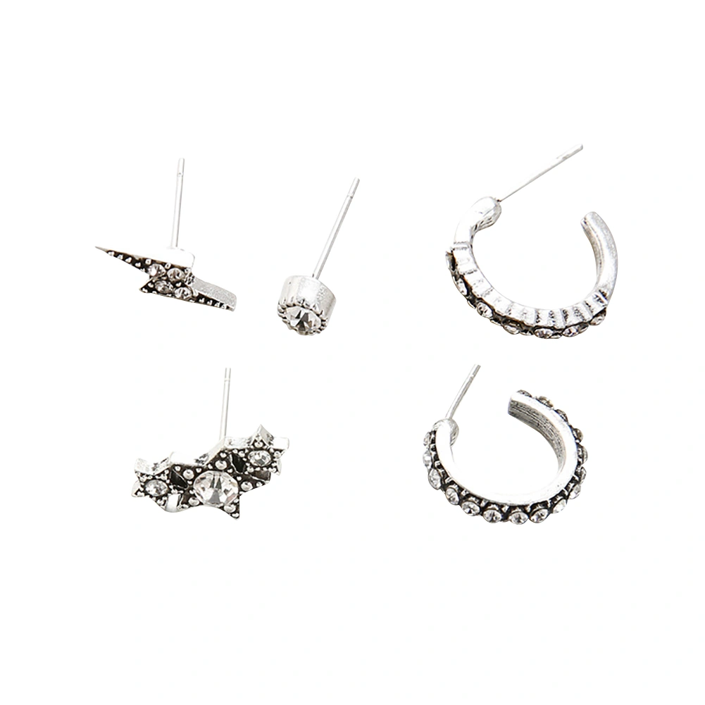 5 Pcs Shiny Rhinestone Stars Lighting Ear Stud Earring Women Charm Jewelry Set