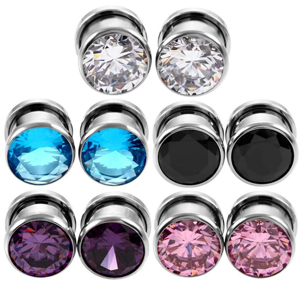 Cubic Zirconia Inlaid Round Ear Plugs Tunnels Expanders Gauges Body Jewelry