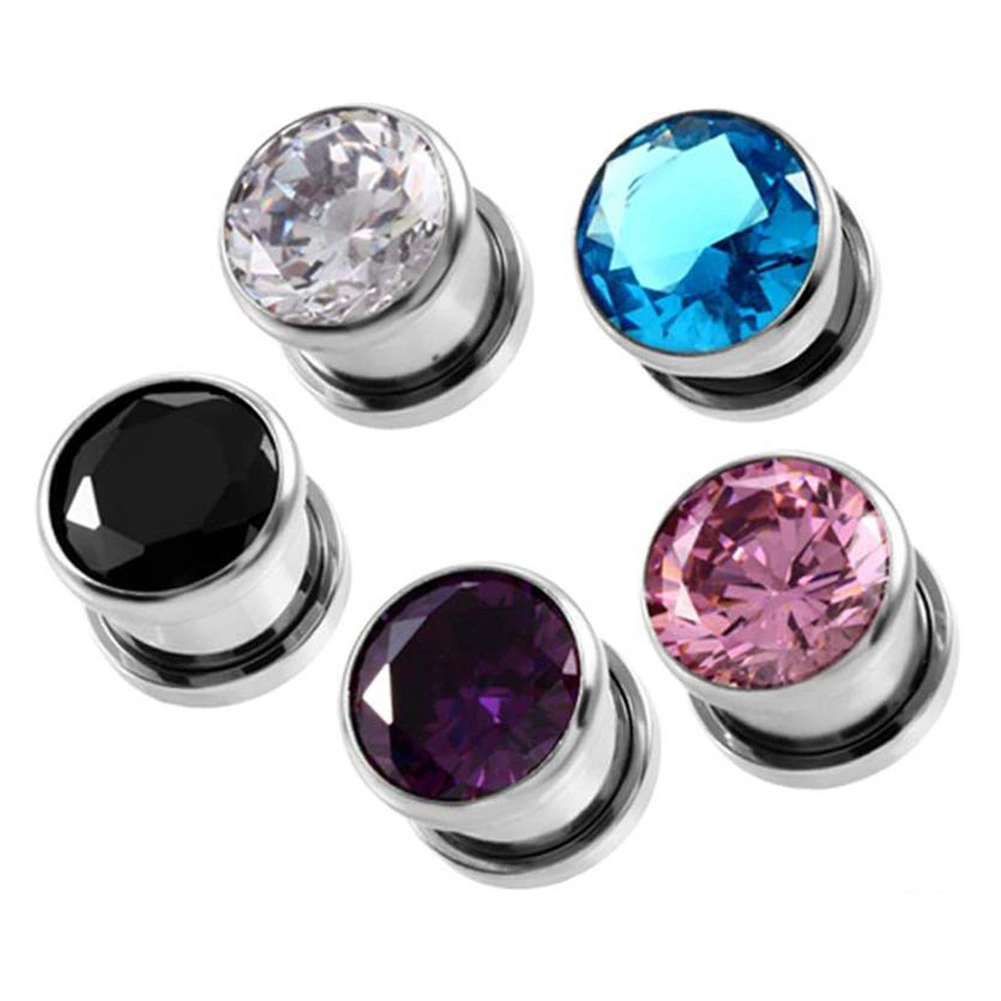 Cubic Zirconia Inlaid Round Ear Plugs Tunnels Expanders Gauges Body Jewelry