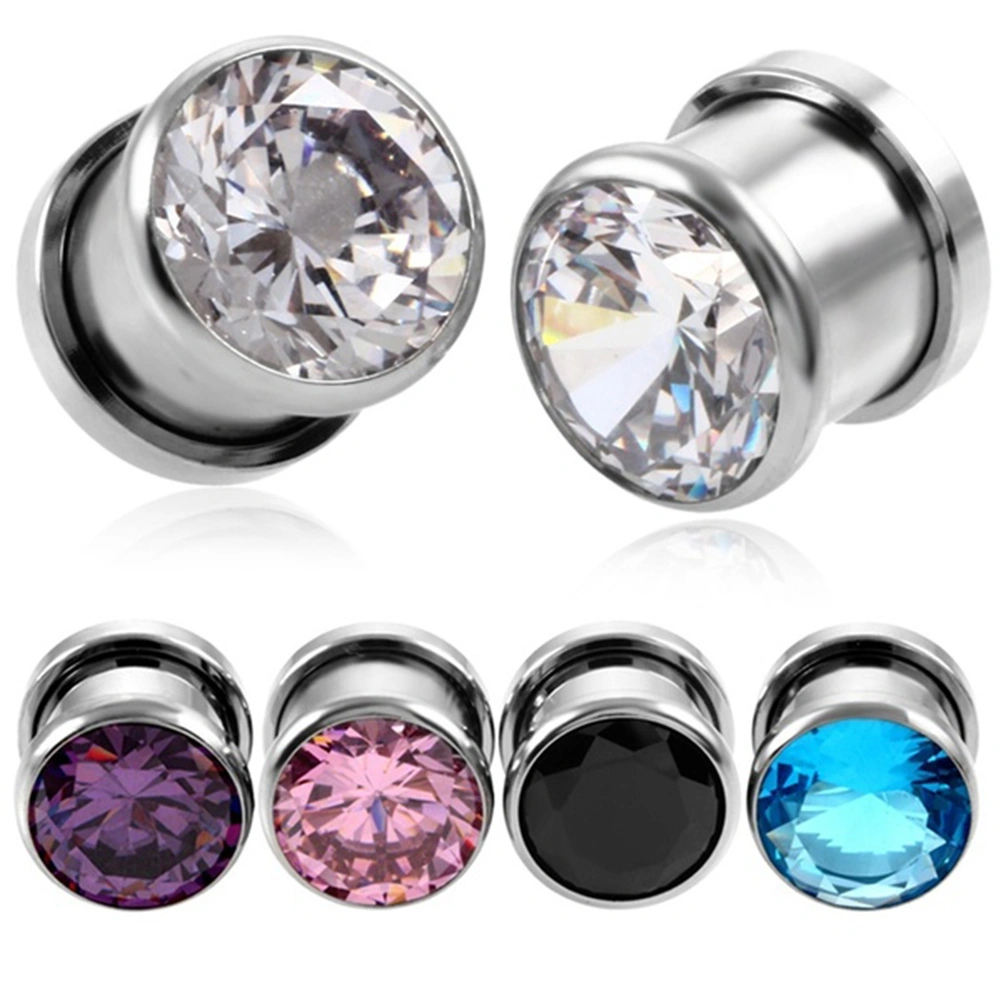 Cubic Zirconia Inlaid Round Ear Plugs Tunnels Expanders Gauges Body Jewelry