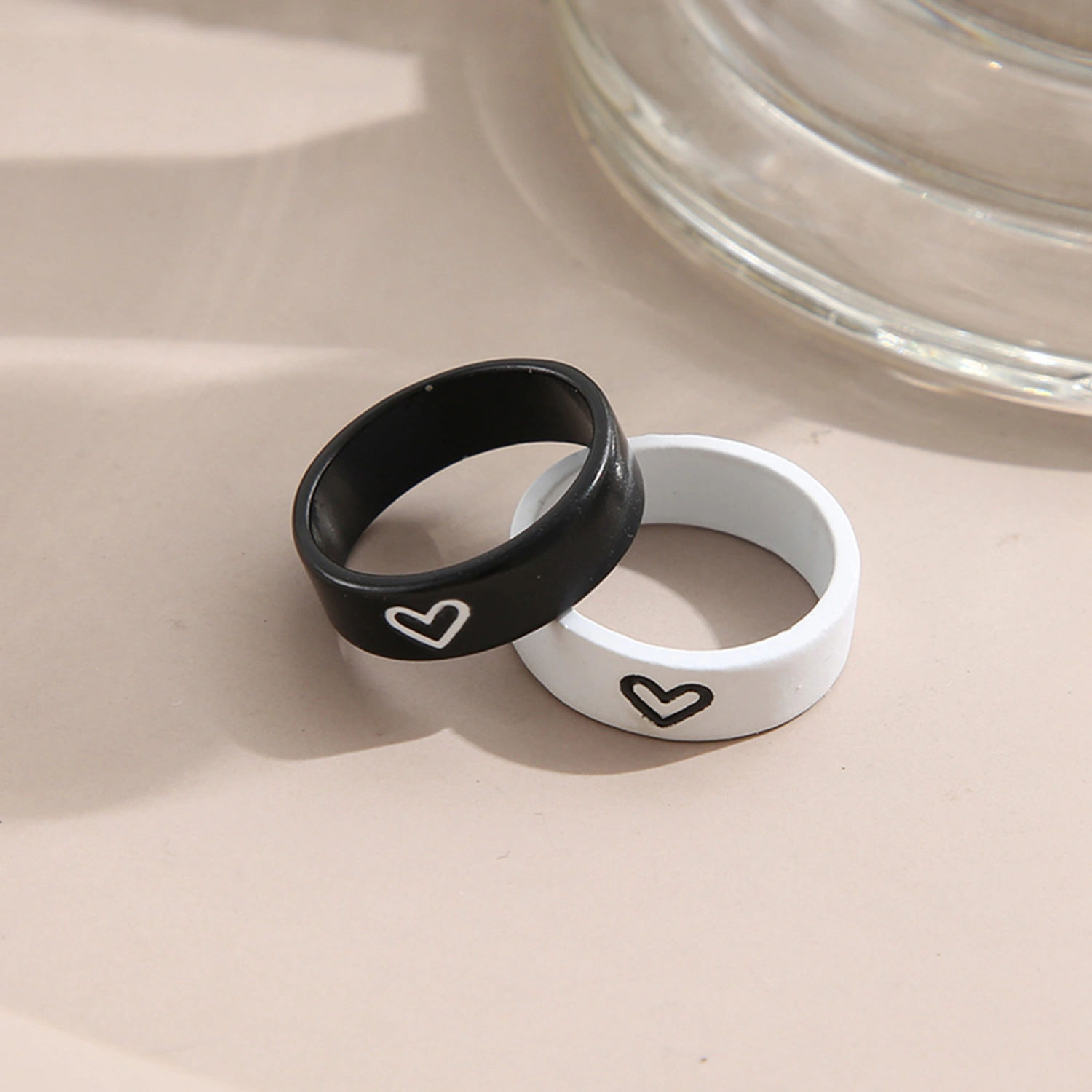 1 Pair Couple Rings Contrast Color Temperament Valentine Gifts Cute Good Friend Heart-shaped Finger Ring for Anniversary