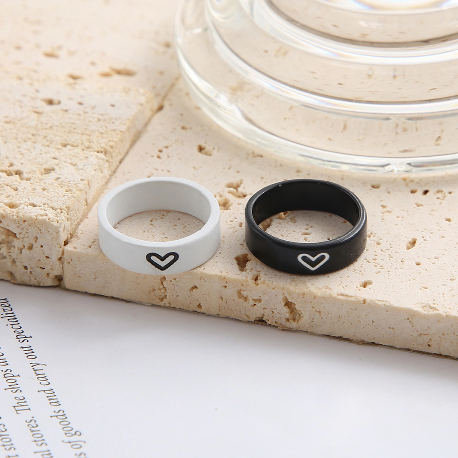1 Pair Couple Rings Contrast Color Temperament Valentine Gifts Cute Good Friend Heart-shaped Finger Ring for Anniversary