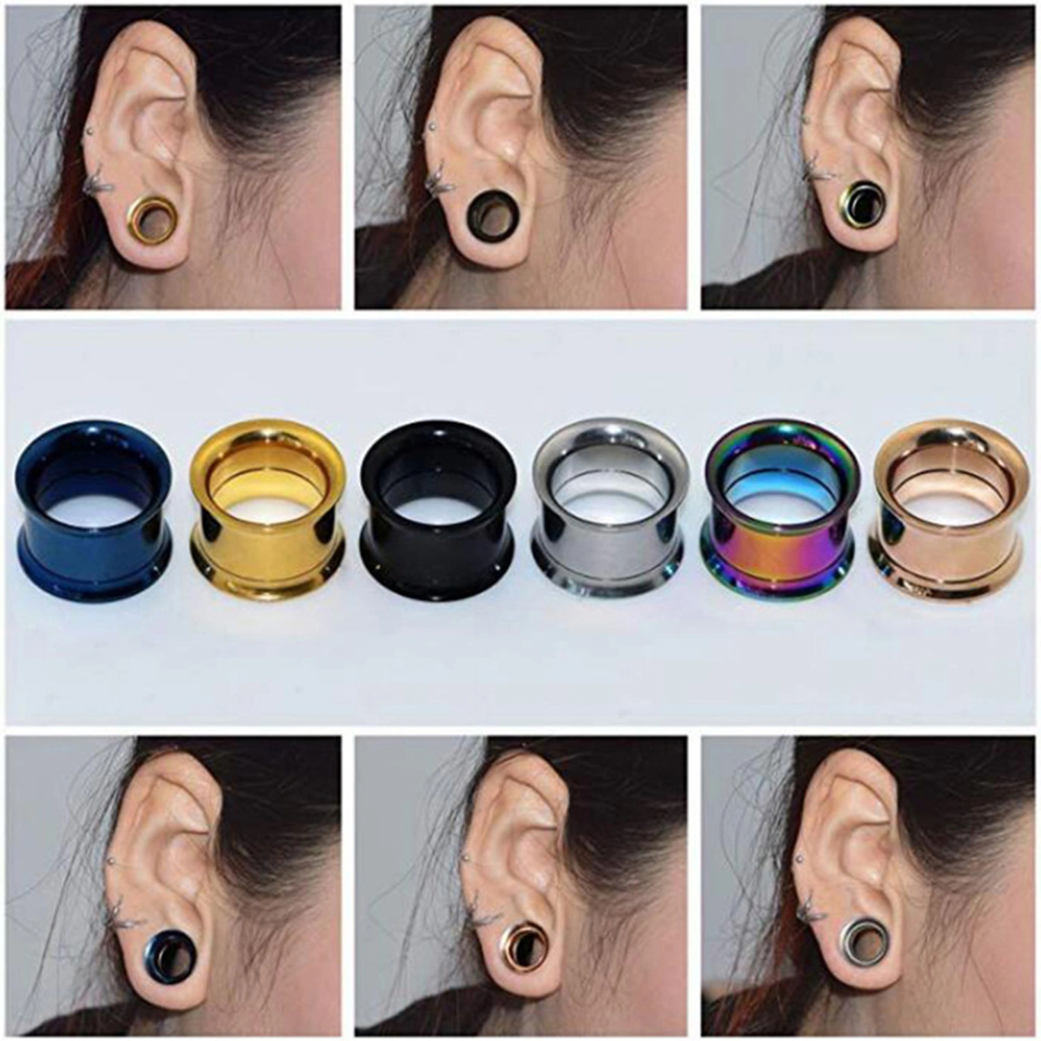 1Pc Ear Expander Solid Color Skin-friendly Stainless Steel Double Flared Ear Gauges for Men Women