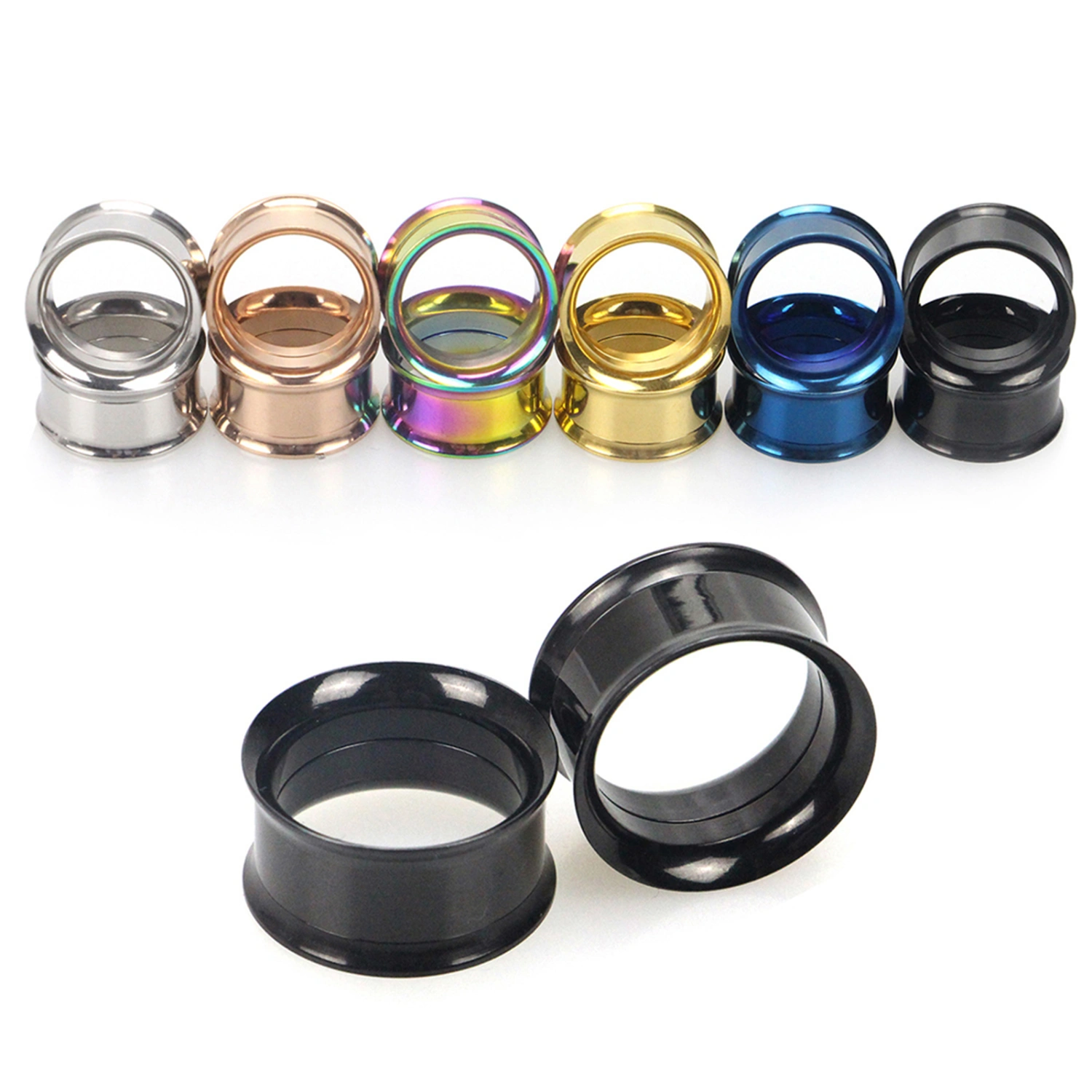 1Pc Ear Expander Solid Color Skin-friendly Stainless Steel Double Flared Ear Gauges for Men Women