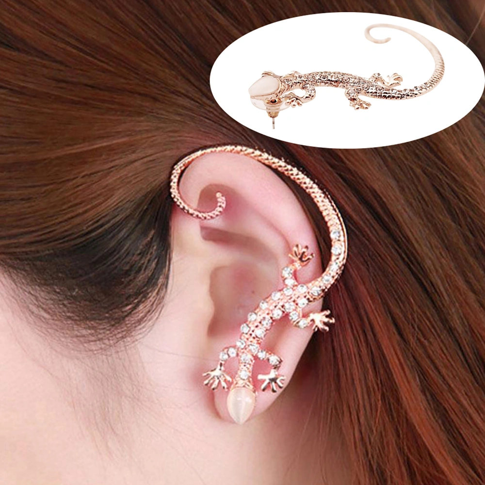 1Pc Women Rhinestone Lizard Left Ear Cuff Clip On Earrings Statement Jewelry