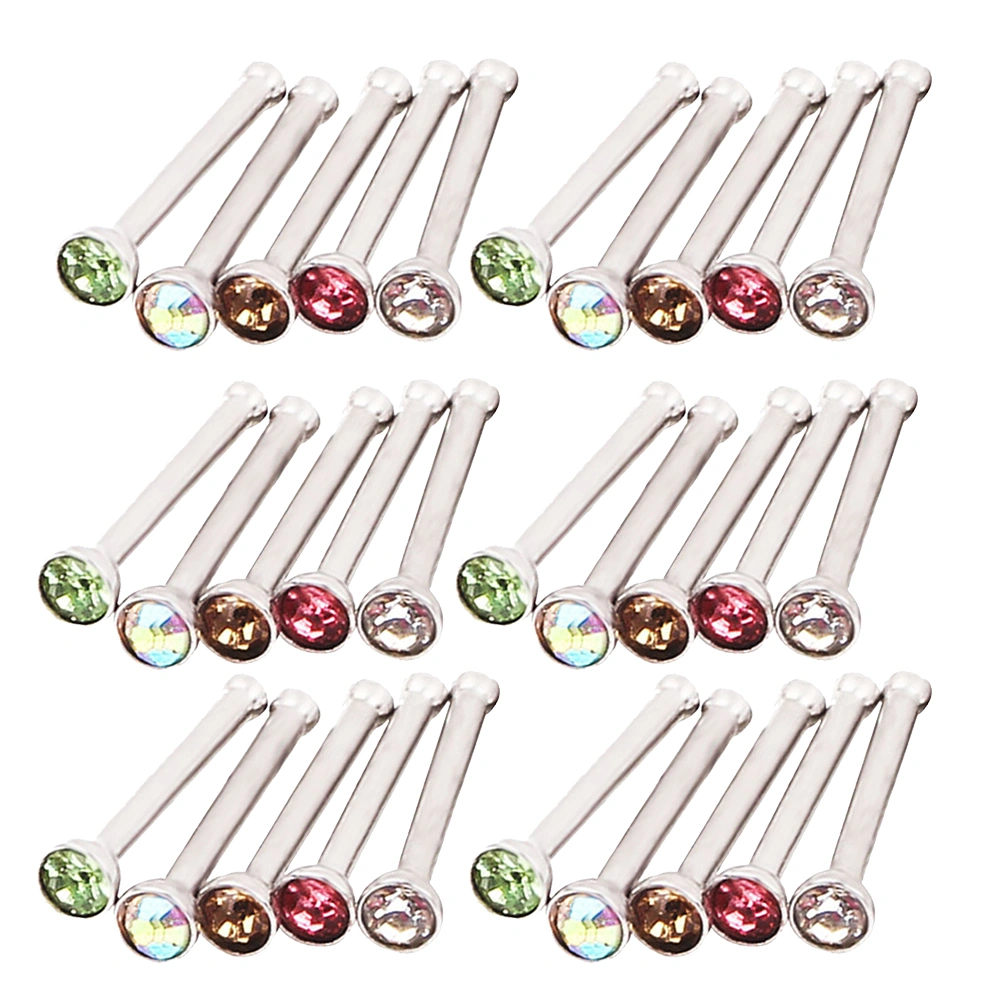 60Pcs/Set Mixed Color Rhinestone Stainless Steel Nose Studs Piercing Jewelry