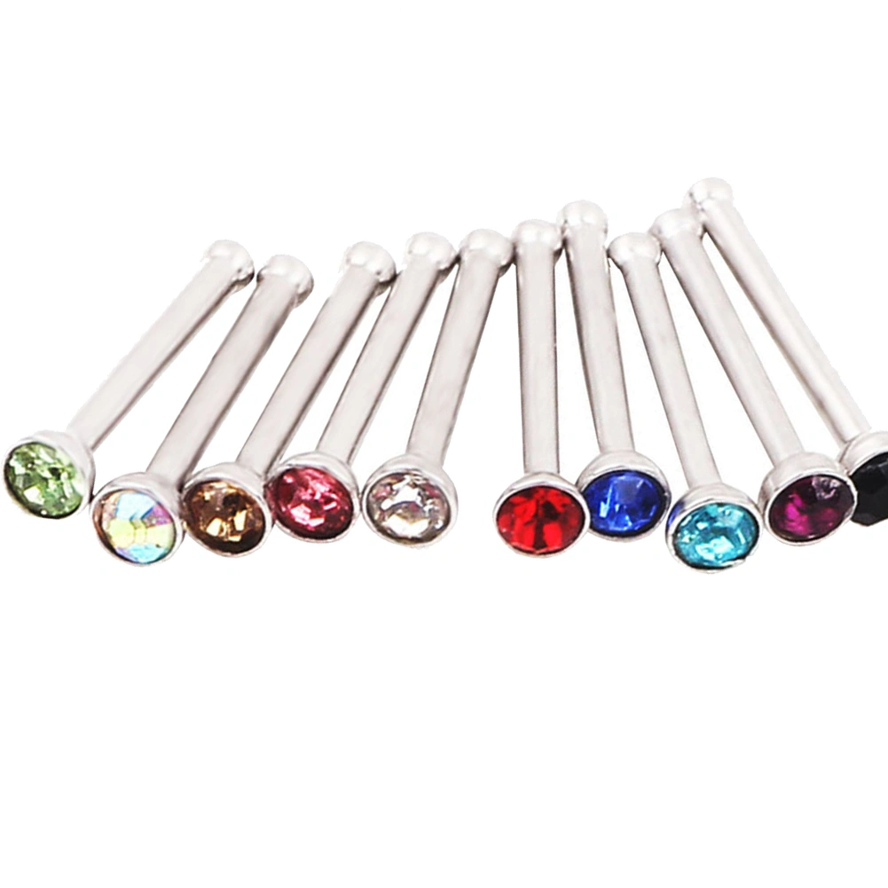 60Pcs/Set Mixed Color Rhinestone Stainless Steel Nose Studs Piercing Jewelry