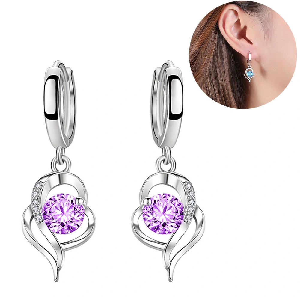 Lady Rhinestone Inlaid Hollow Twisted Heart Dangle Huggie Earrings Jewelry Gift