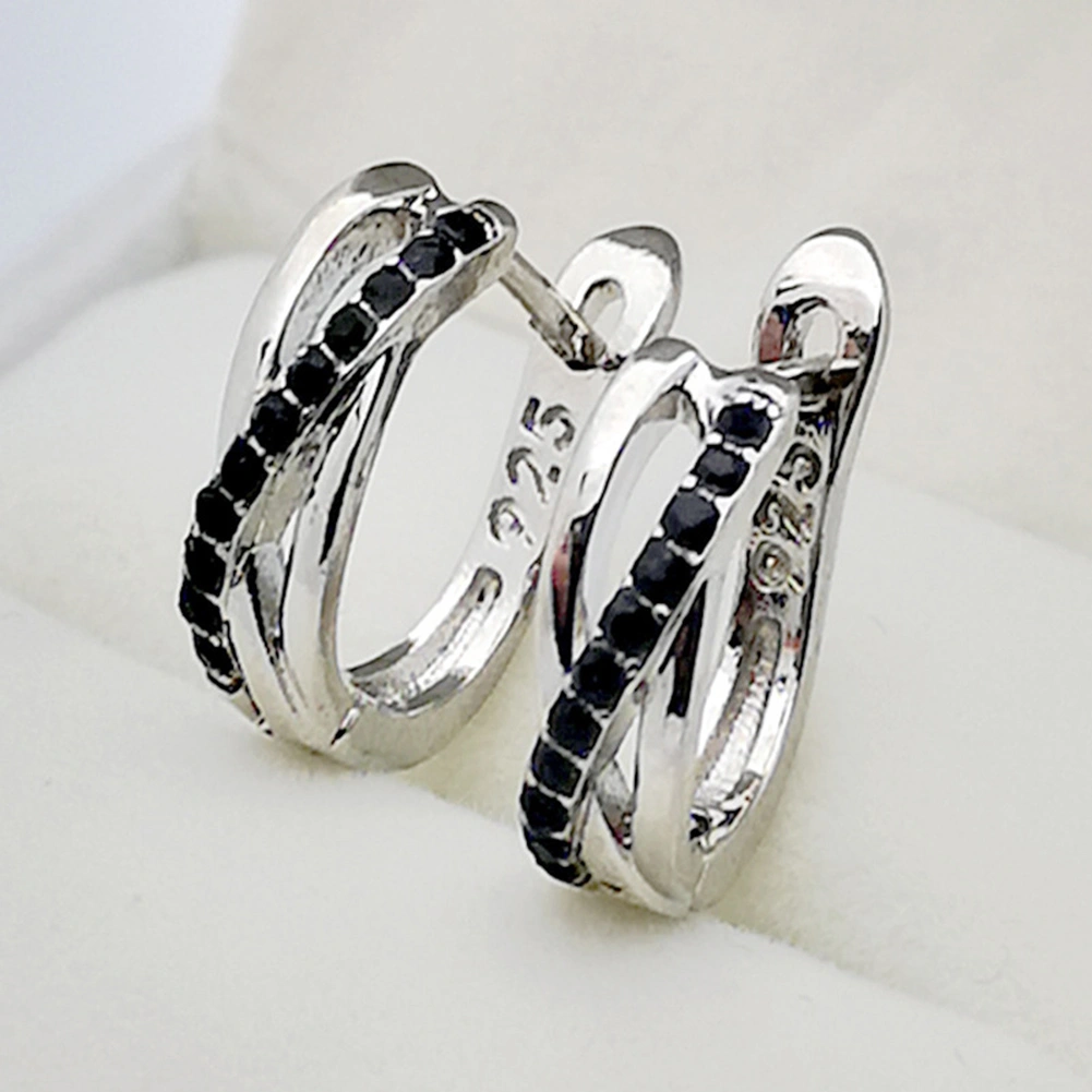 Fashion Women Rhinestone Inlaid Cross Hoop Earrings Wedding Party Jewelry Gift