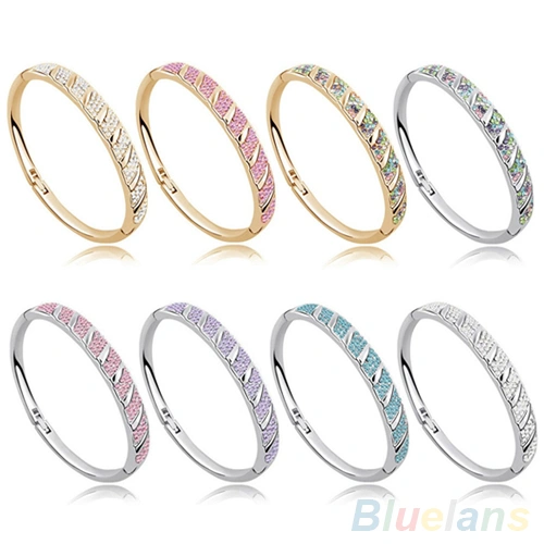 Women Bridal Slim Shiny Rhinestone Bangle Bracelet Engagement Wedding Jewelry
