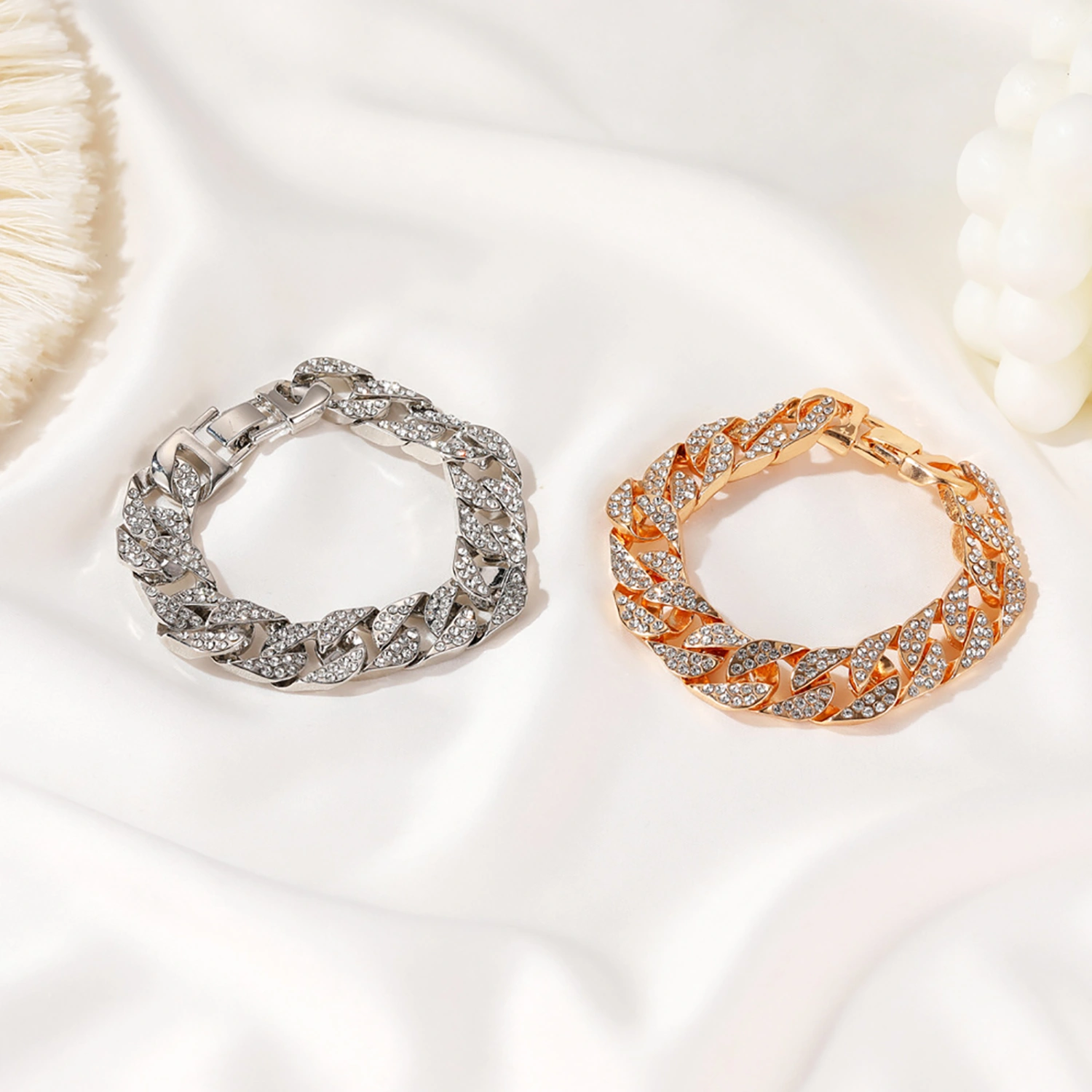 Fashion Women Rhinestone Inlaid Cuban Link Chain Bracelet Jewelry Gift