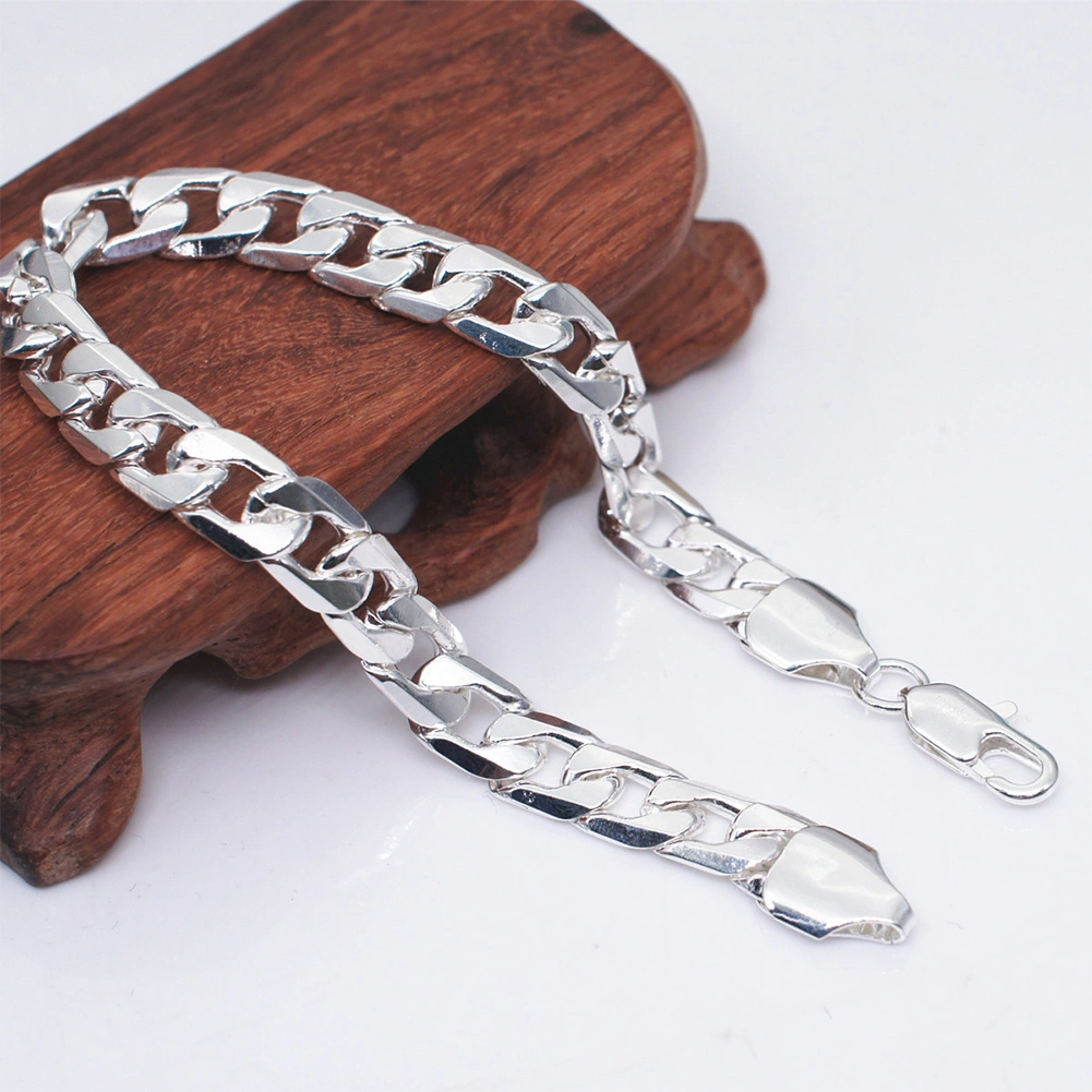 8mm Fashion Silver Plated Curb Chain Bracelet Bangle Women Men Party Jewelry
