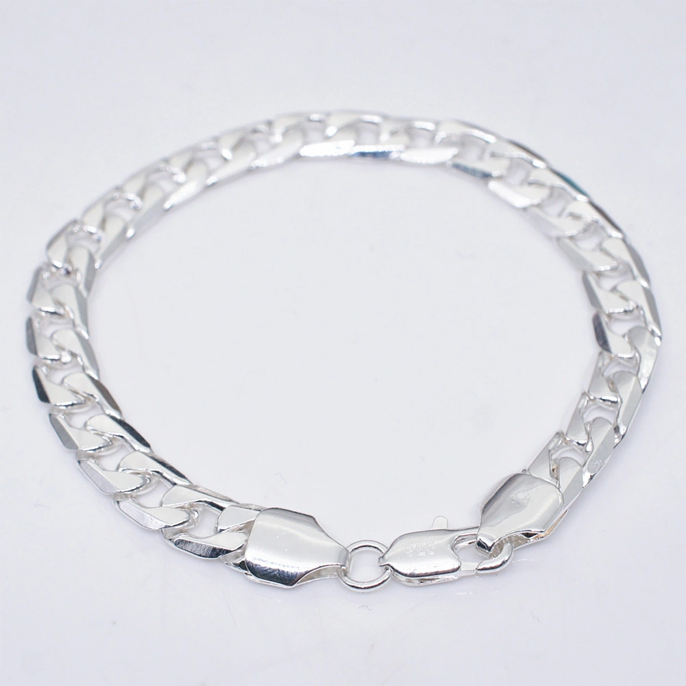 8mm Fashion Silver Plated Curb Chain Bracelet Bangle Women Men Party Jewelry