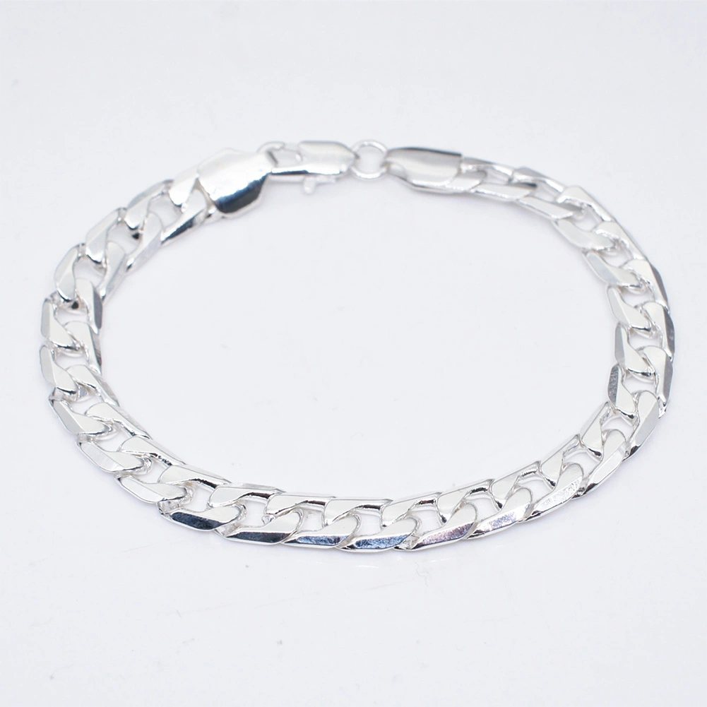 8mm Fashion Silver Plated Curb Chain Bracelet Bangle Women Men Party Jewelry