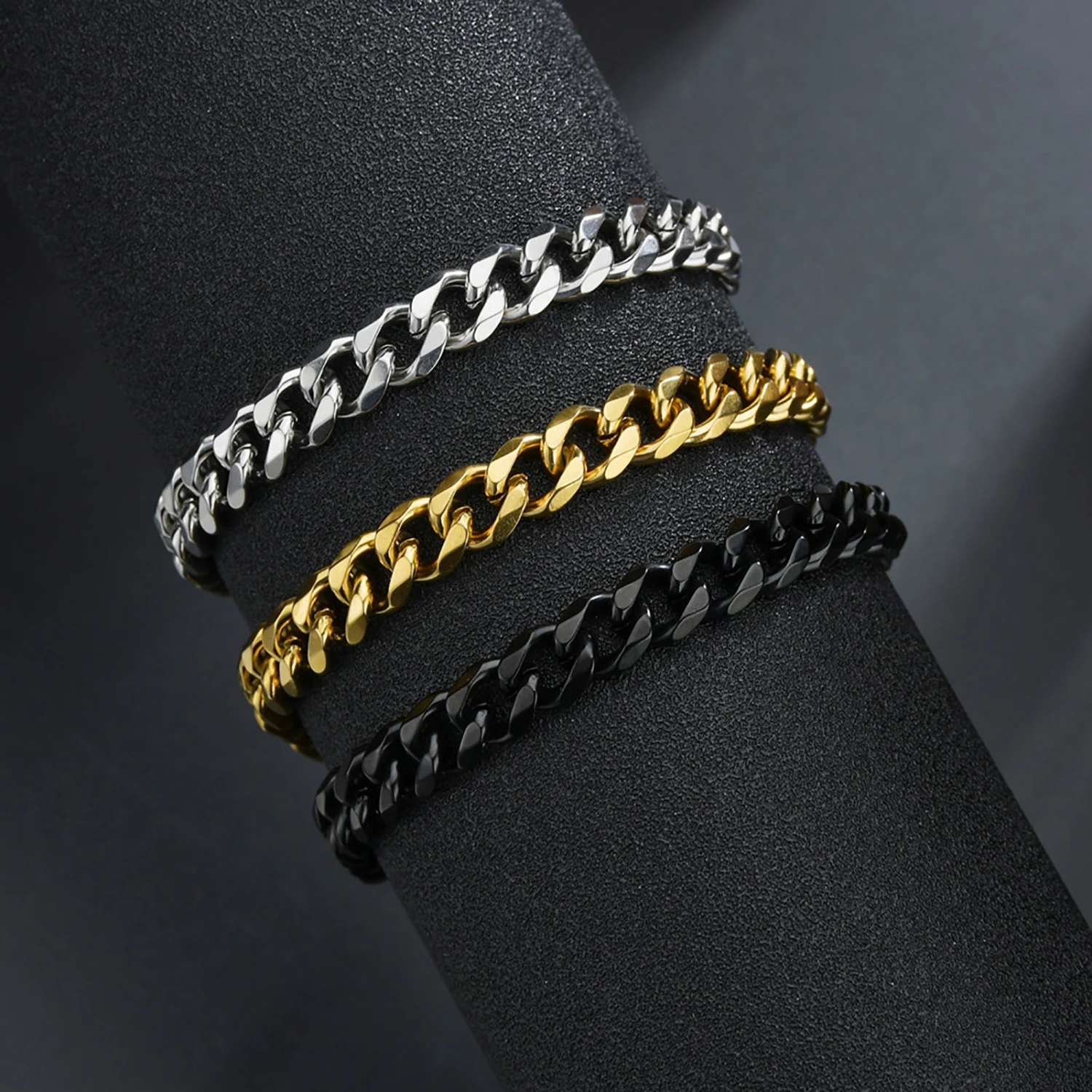 Men Bracelet Chain Plated Stainless Steel Hip Hop Geometric Cuban Link Bracelet Fashion Jewellery