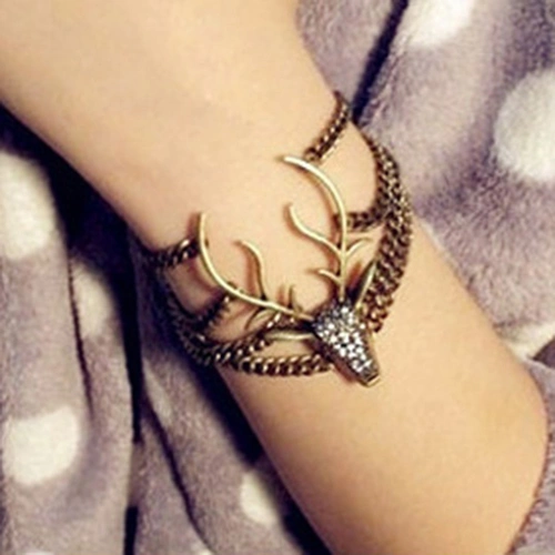 Women's Vintage Full Diamante Mysterious Deer Head Multi-Layer Bracelet Jewelry