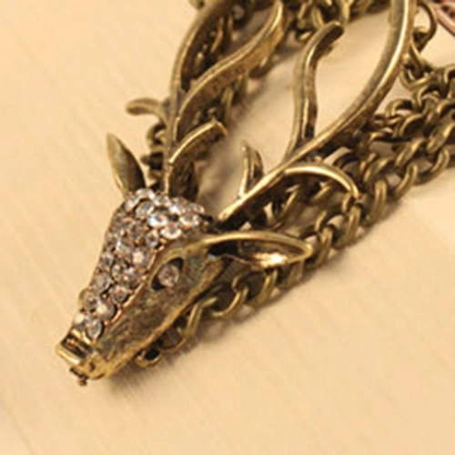 Women's Vintage Full Diamante Mysterious Deer Head Multi-Layer Bracelet Jewelry