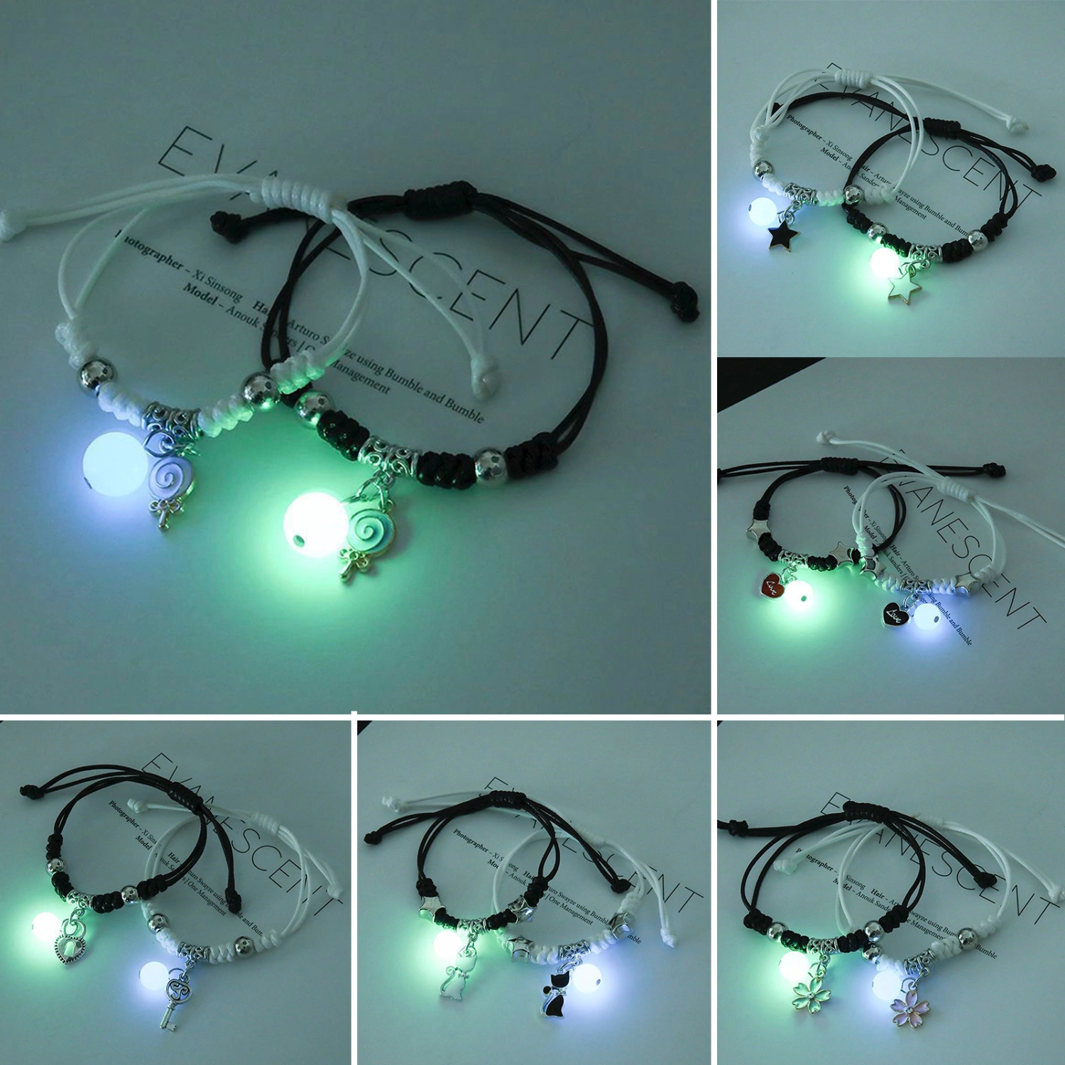 1 Pair Friendship Bracelets Eye-catching Luminous Fine Workmanship Geometric Pendant Decorate Jewelry Cross Adjustable Couple Lover Bracelets for Friends