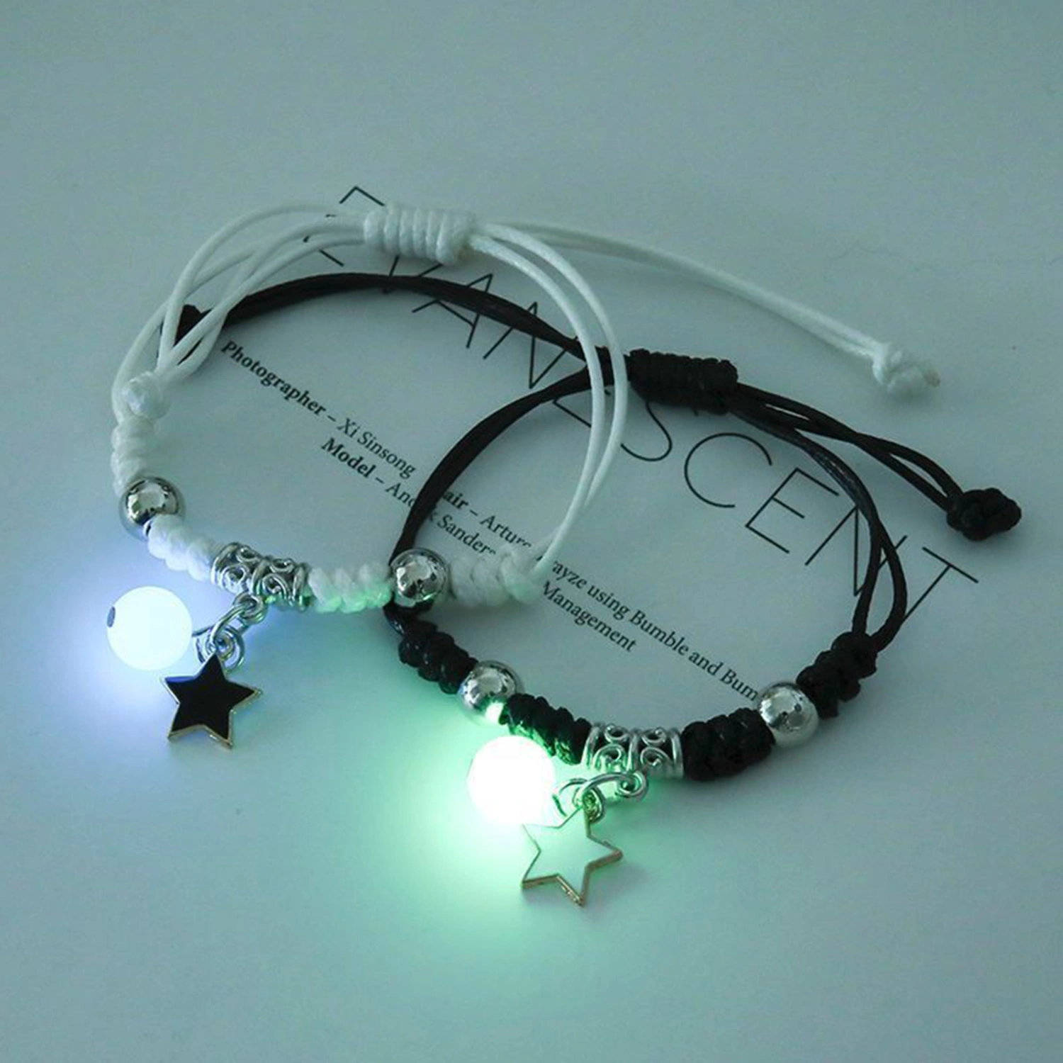 1 Pair Friendship Bracelets Eye-catching Luminous Fine Workmanship Geometric Pendant Decorate Jewelry Cross Adjustable Couple Lover Bracelets for Friends