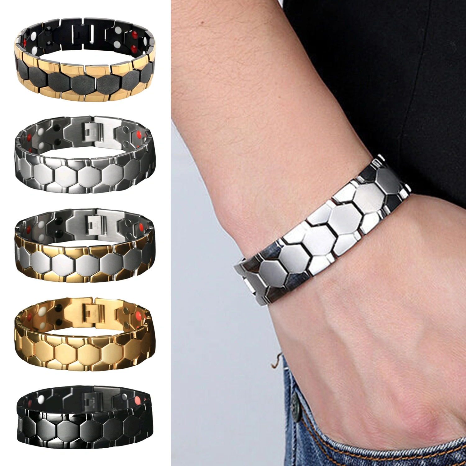 Men Bracelet Magnetic Alloy Durable Detachable Therapy Bracelet Daily Jewelry