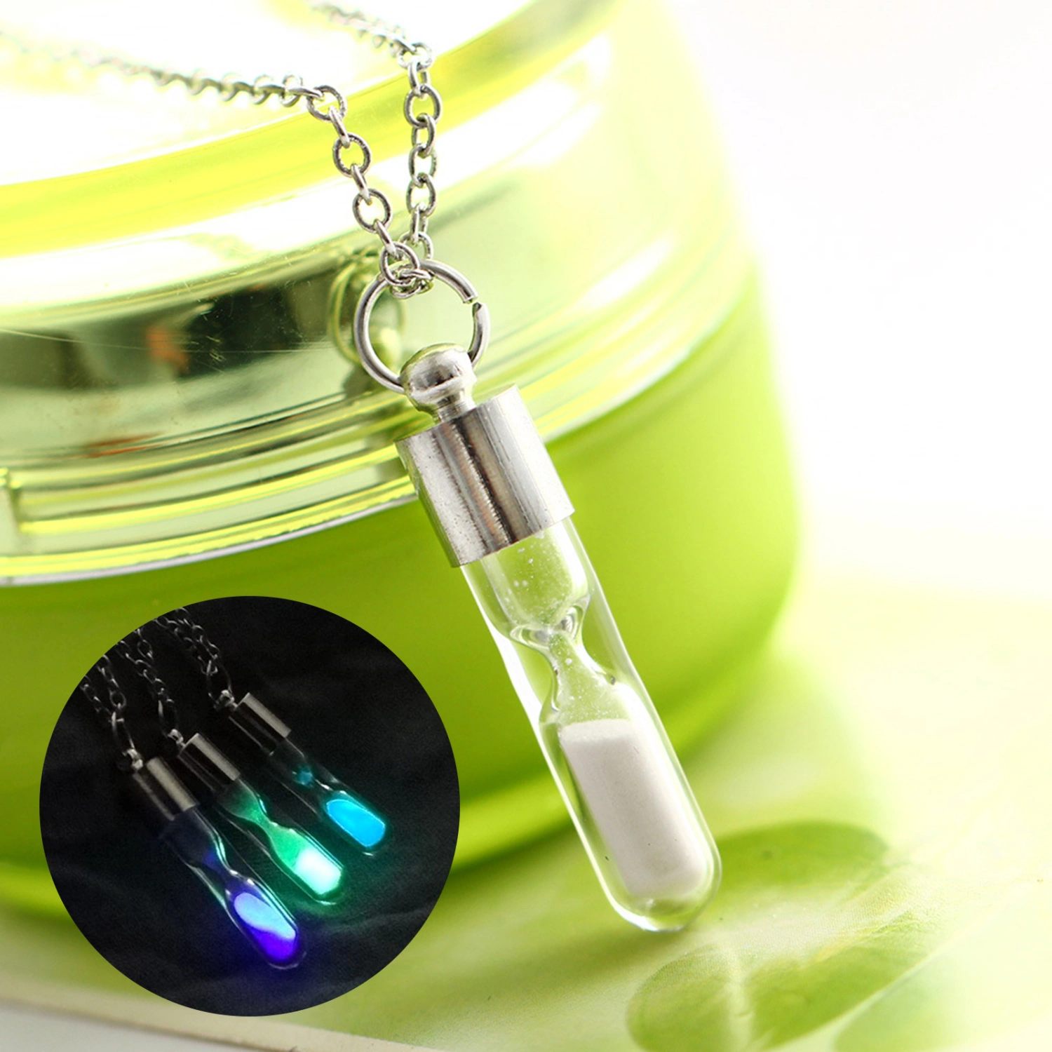 Glowing Necklace Hourglass Luminous Glass Adjustable Necklace Jewelry for Women