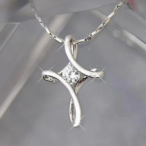 Bridal Wedding Lady Elegant Dazzling Rhinestone Infinity Cross Pendant Necklace