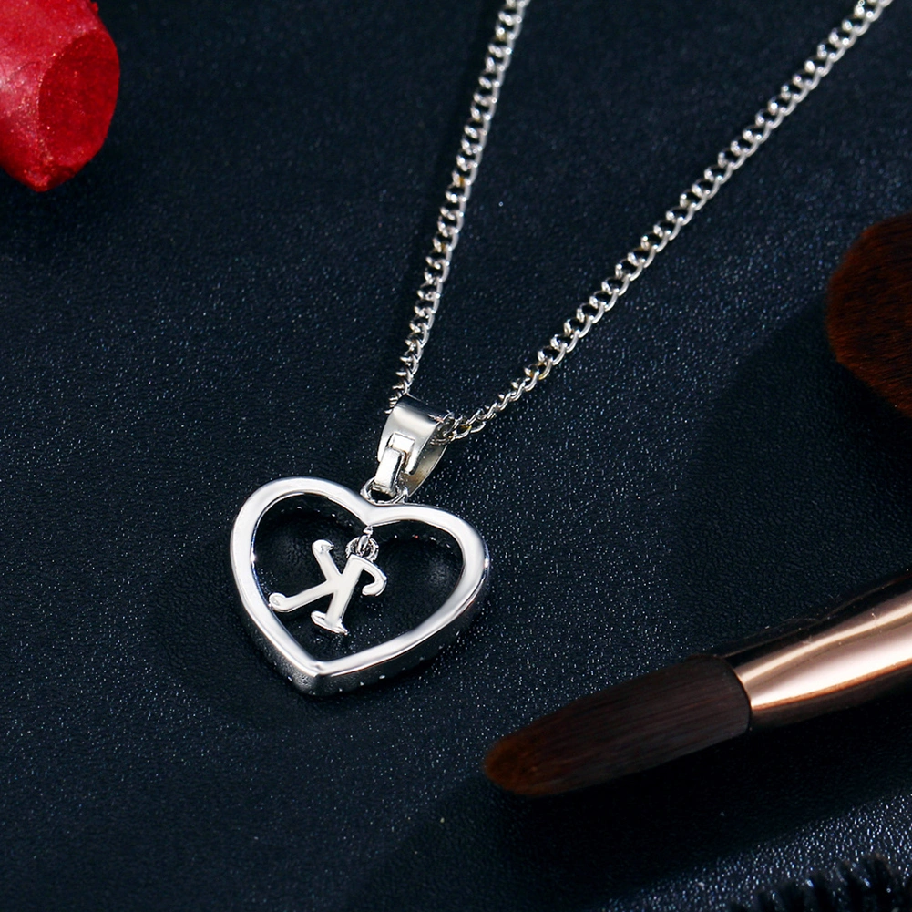 26 Letters Alphabet A To Z Initial Cubic Zirconia Heart Pendant Women Necklace