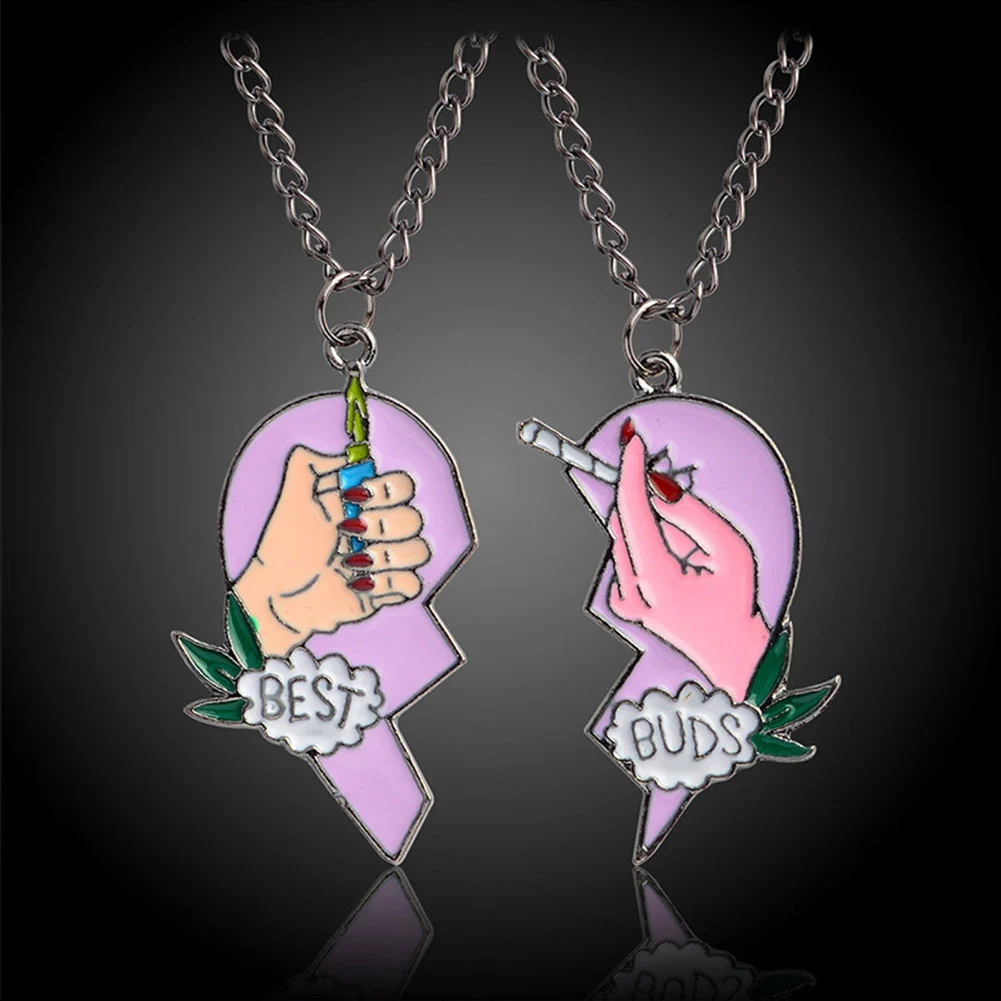 Fashion Best Buds Print Cigarette Lighter Partly Heart Shape Necklace Pendant