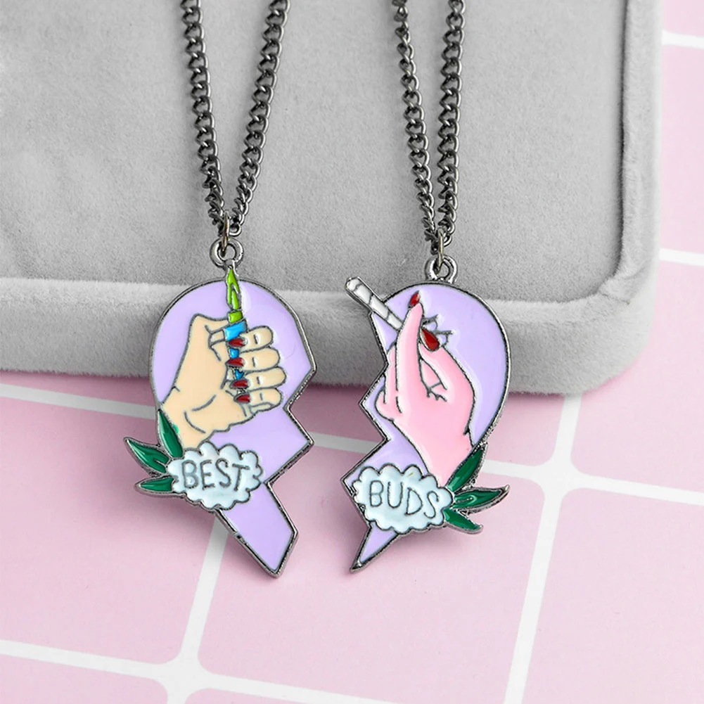 Fashion Best Buds Print Cigarette Lighter Partly Heart Shape Necklace Pendant