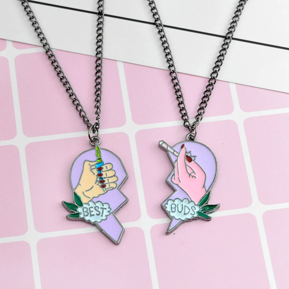 Fashion Best Buds Print Cigarette Lighter Partly Heart Shape Necklace Pendant