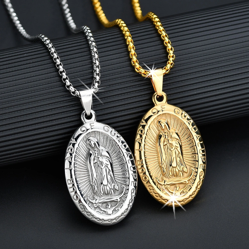 Religious Virgin Mary Guadalupe Embossed Pendant Necklace Jewelry Decor Gift