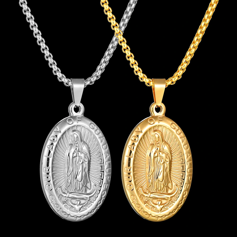Religious Virgin Mary Guadalupe Embossed Pendant Necklace Jewelry Decor Gift