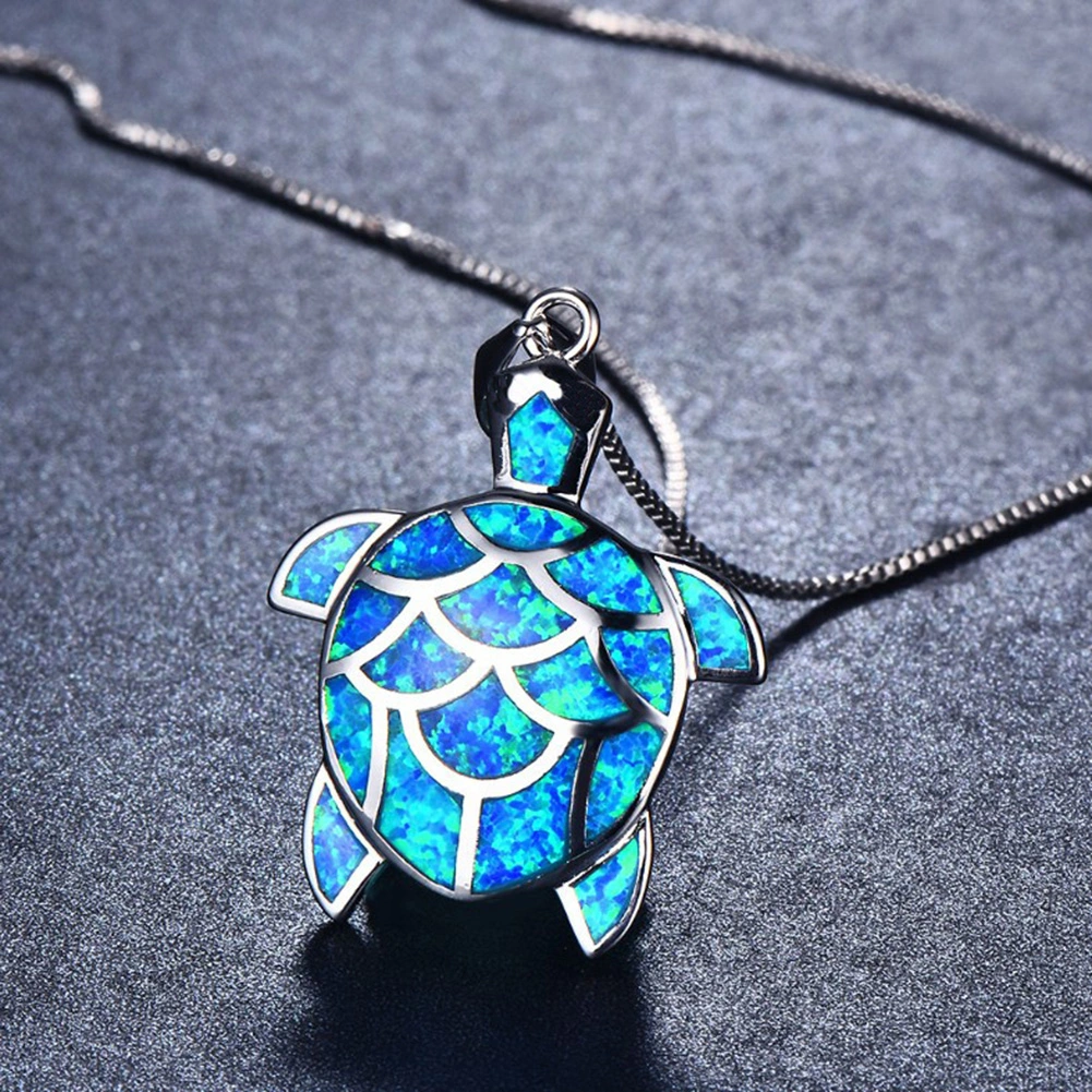 Fashion Women Faux Opal Tortoise Turtle Dangle Chain Necklace Party Jewelry