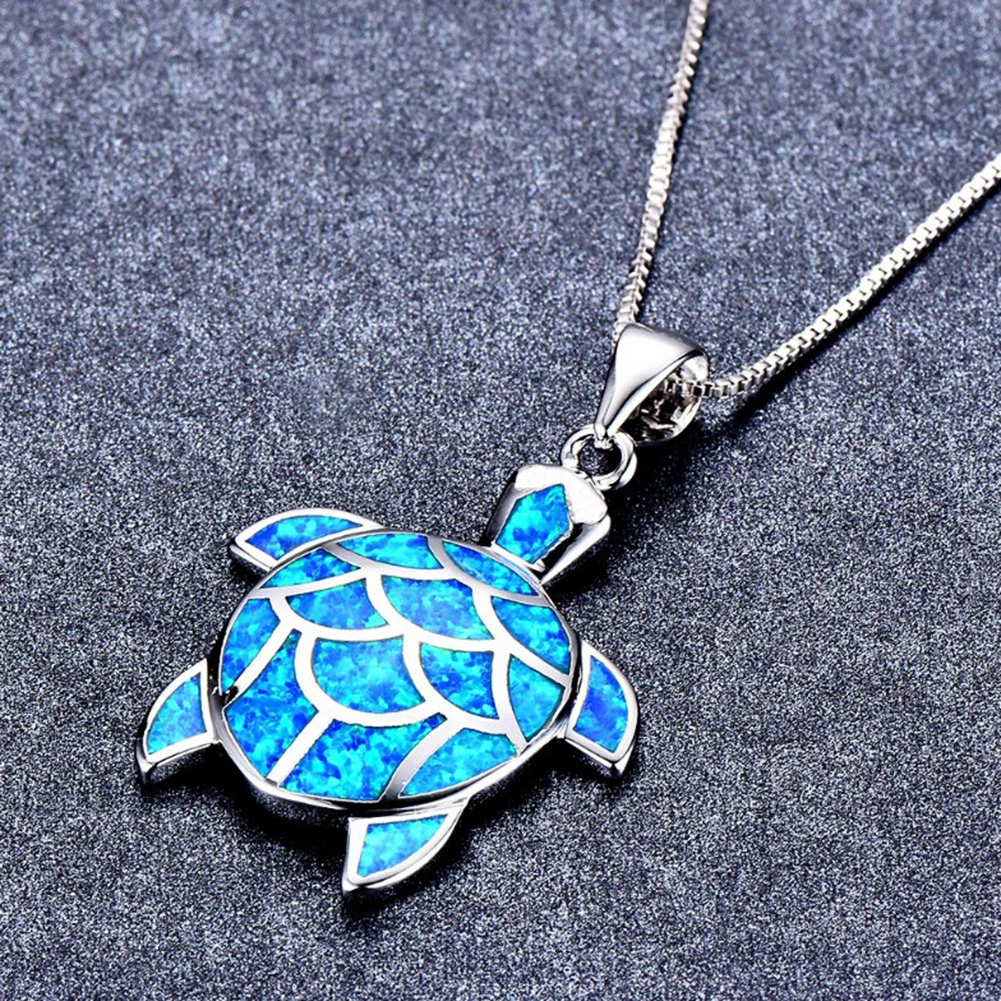 Fashion Women Faux Opal Tortoise Turtle Dangle Chain Necklace Party Jewelry