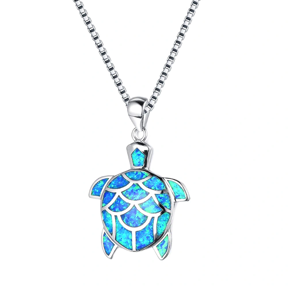 Fashion Women Faux Opal Tortoise Turtle Dangle Chain Necklace Party Jewelry