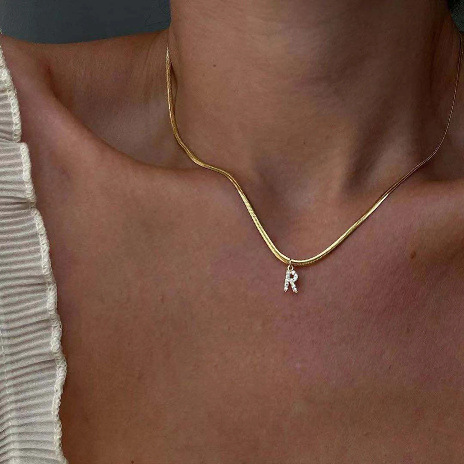 Women Pendant Necklace Letter Hip Hop Inlaid Rhinestone Snake Chain Clavicle Chain Jewelry Gifts