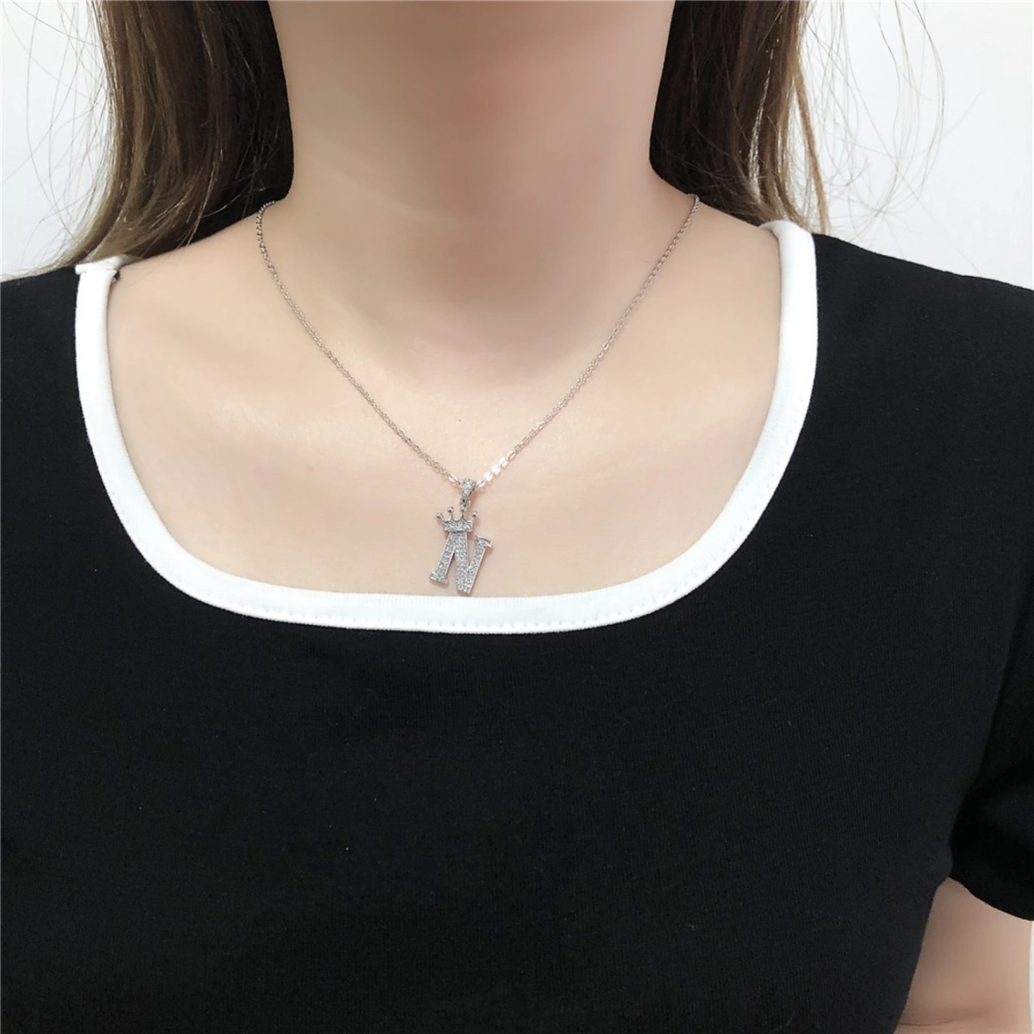 Pendant Necklace Crown 26 Letter Jewelry Sparkling Cubic Zirconia Choker Necklace Birthday Gift