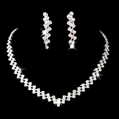 Bridal Wedding Prom Jewelry Shiny Rhinestone Elegant Necklace Earring Set Gift