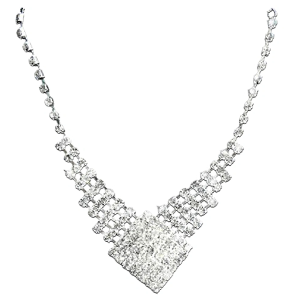 Lady White Gold Plated Rhinestone Bridal Wedding Pendant Necklace Earrings Set