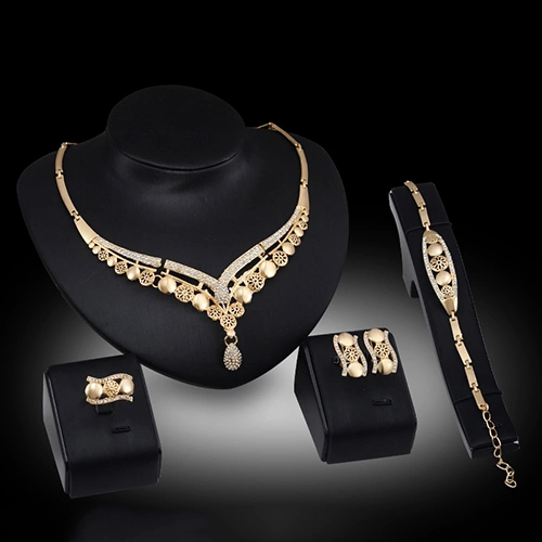Women's Bridal Gift Flower Round Drop Collar Necklace Bracelet Ring Earrings Set
