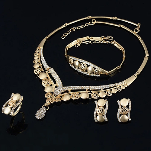 Women's Bridal Gift Flower Round Drop Collar Necklace Bracelet Ring Earrings Set