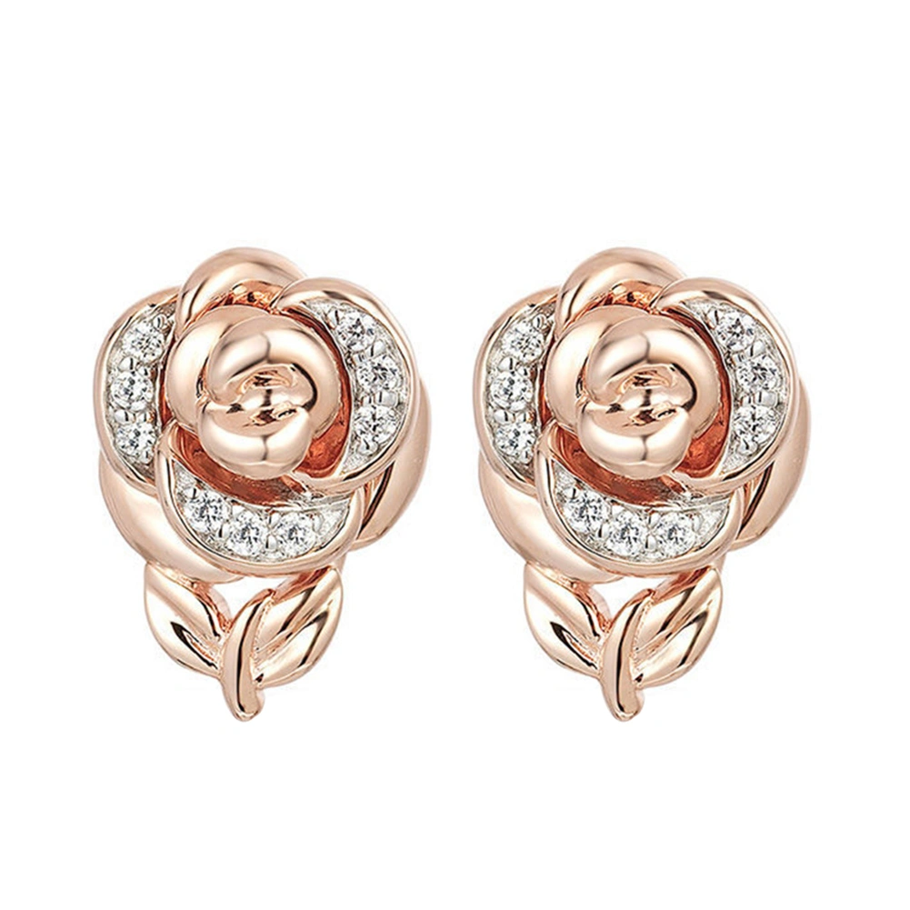 Women Fashion Rhinestone Rose Flower Pendant Necklace Earrings Ring Jewelry Gift