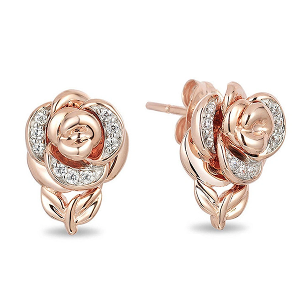 Women Fashion Rhinestone Rose Flower Pendant Necklace Earrings Ring Jewelry Gift